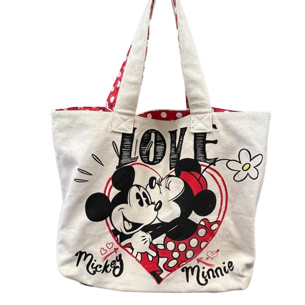 Disney Tote Bag Purse Shoulder Bag Mickey Minnie Mouse Love You Forever Canvas